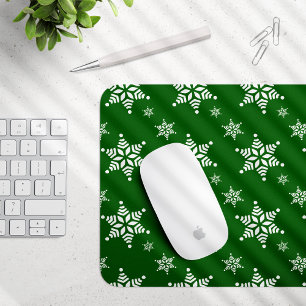 Snowflake Pattern, White Snowflakes, Snow, Green Mouse Pad