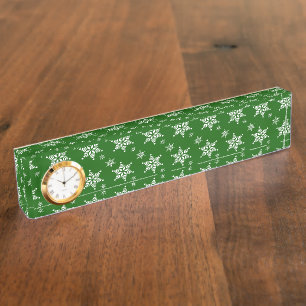 Snowflake Pattern, White Snowflakes, Snow, Green Nameplate