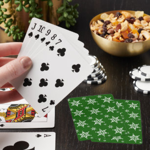 Snowflake Pattern, White Snowflakes, Snow, Green Playing Cards