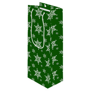 Snowflake Pattern, White Snowflakes, Snow, Green Wine Gift Bag
