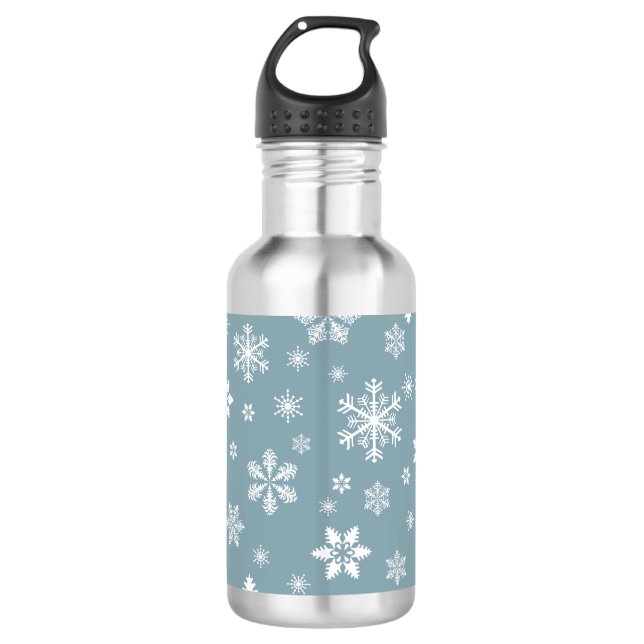 Snowflake Pattern, White Snowflakes, Snow, Grey 532 Ml Water Bottle (Front)