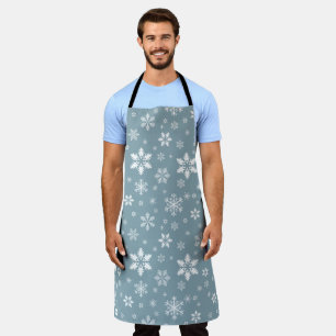 Snowflake Pattern, White Snowflakes, Snow, Grey Apron