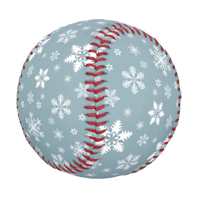 Snowflake Pattern, White Snowflakes, Snow, Grey Baseball (Angled)