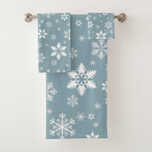 Snowflake Pattern, White Snowflakes, Snow, Grey Bath Towel Set