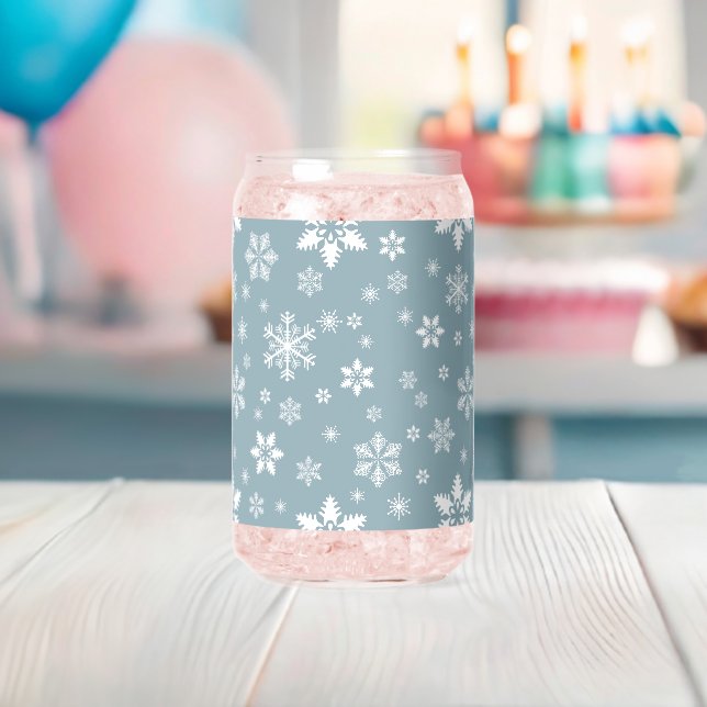 Snowflake Pattern, White Snowflakes, Snow, Grey Can Glass (Insitu (Baby Shower))