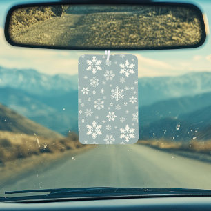 Snowflake Pattern, White Snowflakes, Snow, Grey Car Air Freshener