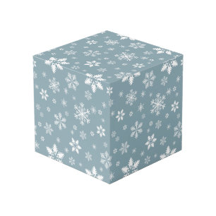 Snowflake Pattern, White Snowflakes, Snow, Grey Cube