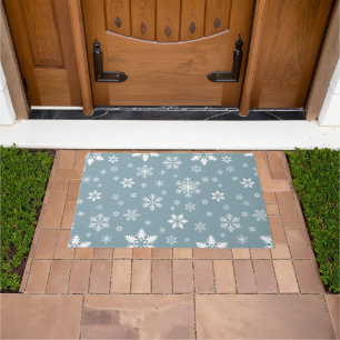 Snowflake Pattern, White Snowflakes, Snow, Grey Doormat