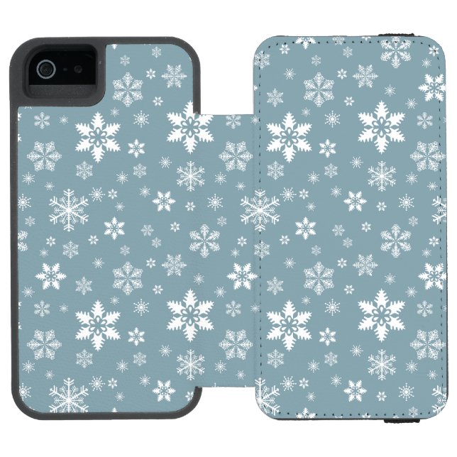 Snowflake Pattern, White Snowflakes, Snow, Grey Incipio iPhone Wallet Case (Folio Open)