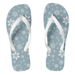 Snowflake Pattern, White Snowflakes, Snow, Grey Jandals