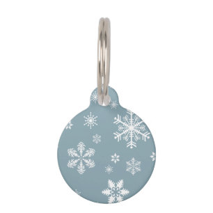 Snowflake Pattern, White Snowflakes, Snow, Grey Pet Tag