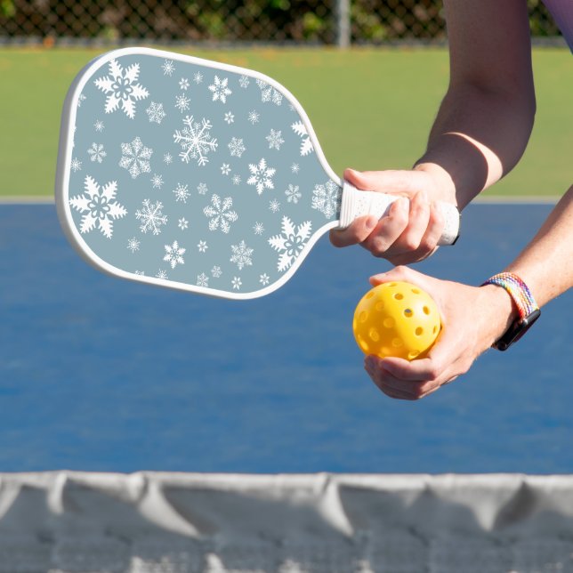 Snowflake Pattern, White Snowflakes, Snow, Grey Pickleball Paddle (Insitu)
