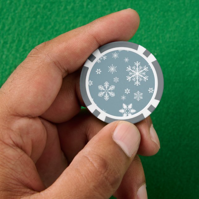 Snowflake Pattern, White Snowflakes, Snow, Grey Poker Chips (Hand)