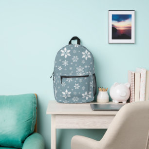 Snowflake Pattern, White Snowflakes, Snow, Grey Printed Backpack