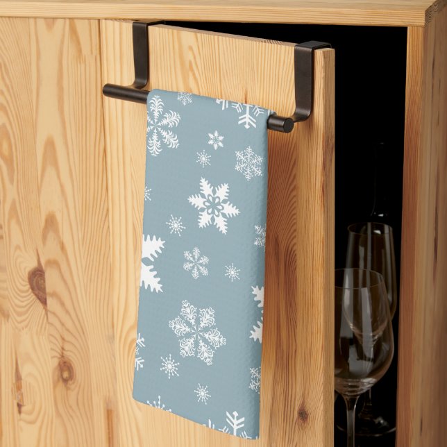 Snowflake Pattern, White Snowflakes, Snow, Grey Tea Towel (Thirds Fold)