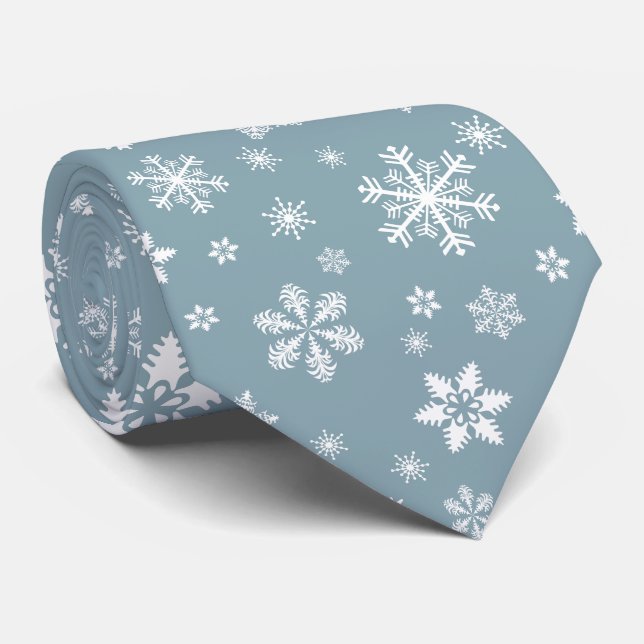 Snowflake Pattern, White Snowflakes, Snow, Grey Tie (Rolled)