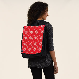 Snowflake Pattern, White Snowflakes, Snow, Red Backpack