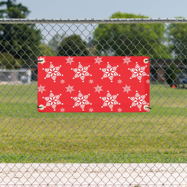 Snowflake Pattern, White Snowflakes, Snow, Red Banner (Insitu)