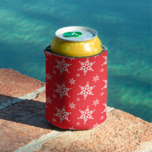 Snowflake Pattern, White Snowflakes, Snow, Red Can Cooler
