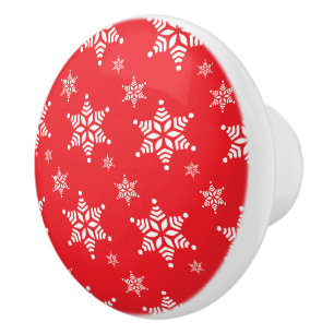 Snowflake Pattern, White Snowflakes, Snow, Red Ceramic Knob