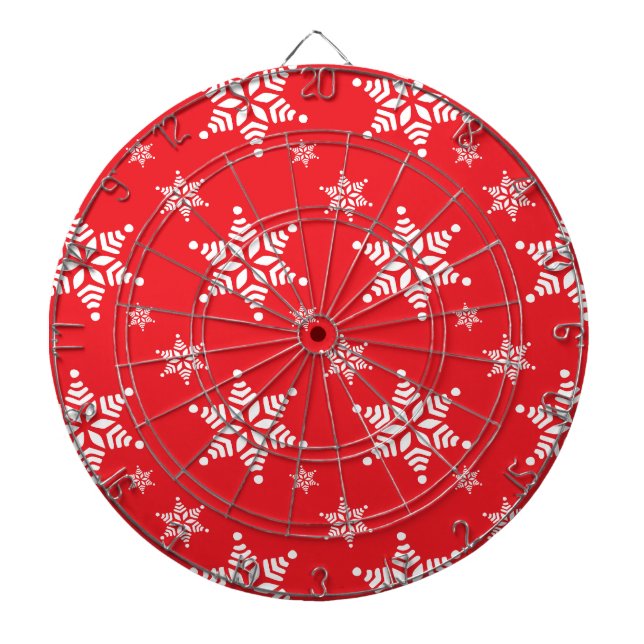 Snowflake Pattern, White Snowflakes, Snow, Red Dartboard (Front)