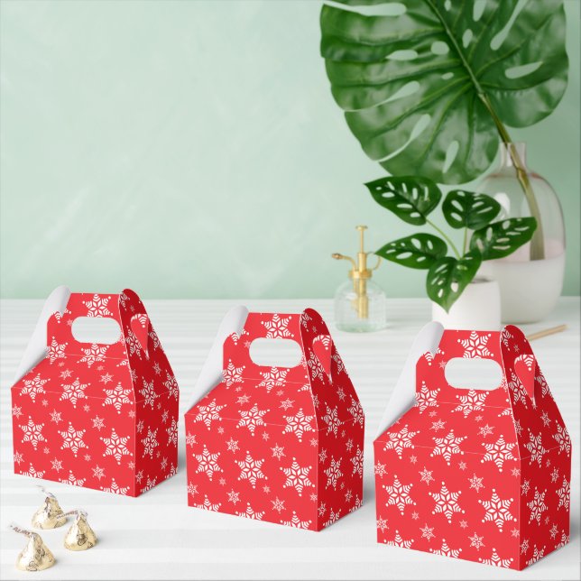 Snowflake Pattern, White Snowflakes, Snow, Red Favour Box (Multiple)
