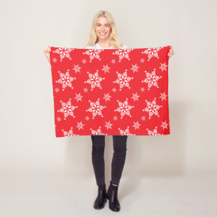 Snowflake Pattern, White Snowflakes, Snow, Red Fleece Blanket