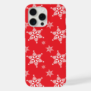 Snowflake Pattern, White Snowflakes, Snow, Red iPhone 15 Pro Max Case