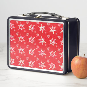 Snowflake Pattern, White Snowflakes, Snow, Red Metal Lunch Box
