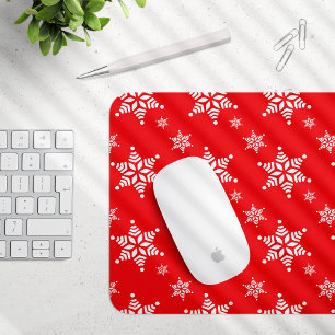 Snowflake Pattern, White Snowflakes, Snow, Red Mouse Pad