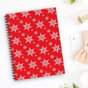 Snowflake Pattern, White Snowflakes, Snow, Red Notebook