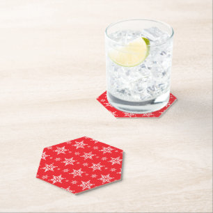 Snowflake Pattern, White Snowflakes, Snow, Red Paper Coaster