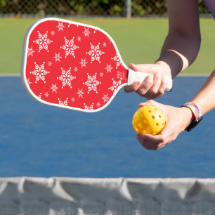 Snowflake Pattern, White Snowflakes, Snow, Red Pickleball Paddle
