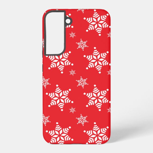 Snowflake Pattern, White Snowflakes, Snow, Red Samsung Galaxy S22+ Case (Back)