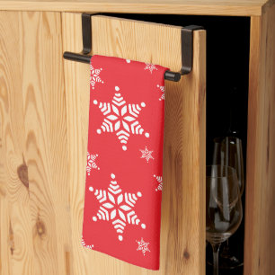 Snowflake Pattern, White Snowflakes, Snow, Red Tea Towel