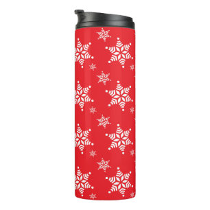 Snowflake Pattern, White Snowflakes, Snow, Red Thermal Tumbler