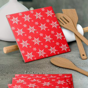 Snowflake Pattern, White Snowflakes, Snow, Red Tile
