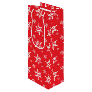 Snowflake Pattern, White Snowflakes, Snow, Red Wine Gift Bag