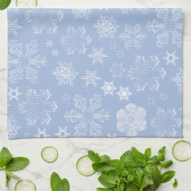 Snowflake Pattern, White Snowflakes, Snow, Winter Tea Towel (Folded)