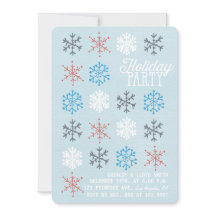 Snowflake Pattern Winter Blue Holiday Party Invite