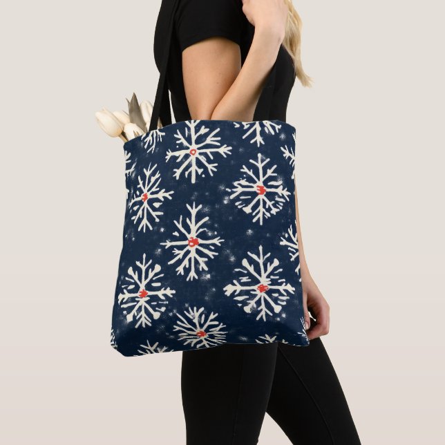 Snowflake Pattern Winter Style Tote Bag (Close Up)