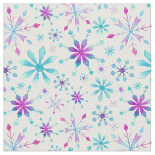 Snowflake Pattern Winter Wonderland Watercolor Fabric