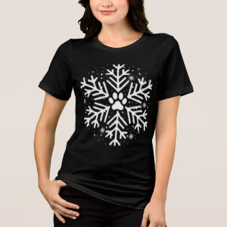 Snowflake Paw Print Dog Cat Pet Lover Christmas  Tri-Blend Shirt