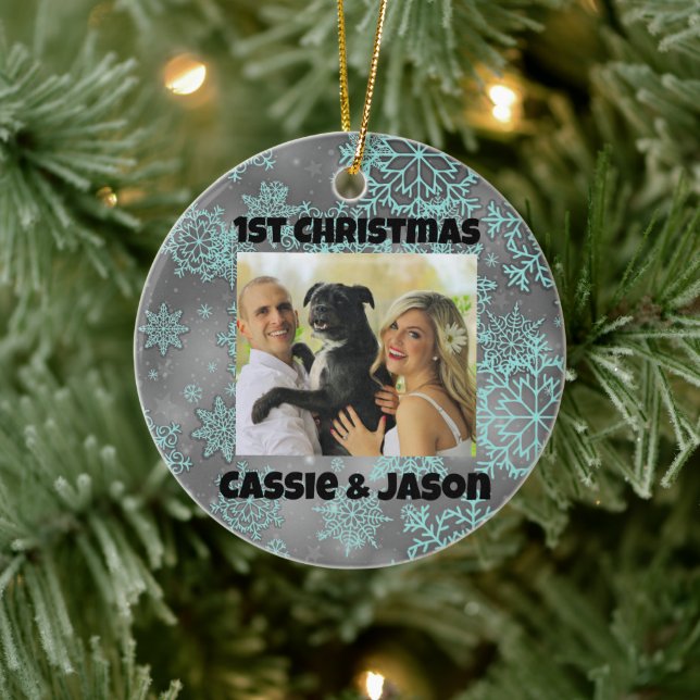 Snowflake Personalised Photo 1st Christmas Ceramic Tree Decoration (Tree)