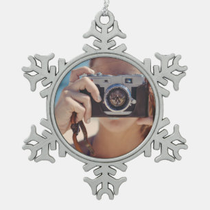 Snowflake Personalised Photo Ornament- 3", I Sided Snowflake Pewter Christmas Ornament