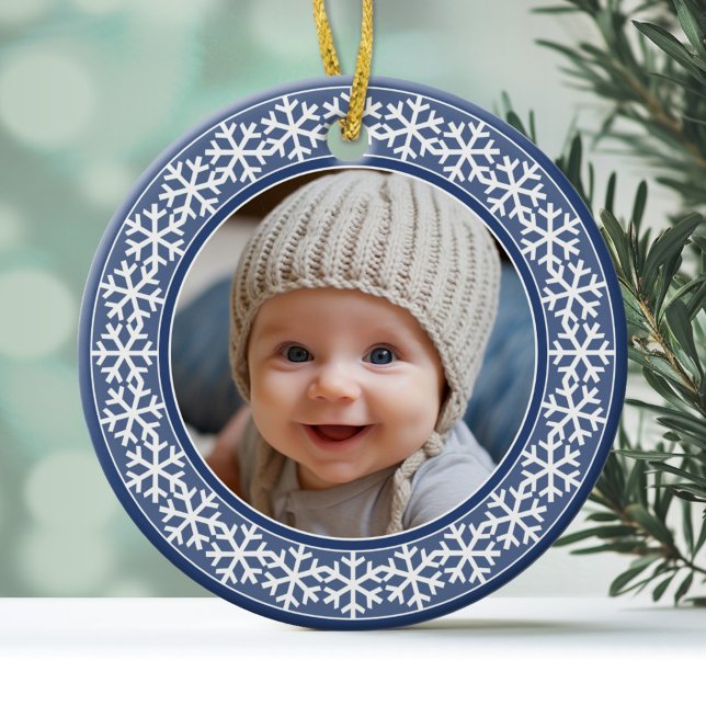 Snowflake Photo Frame Christmas Double-Sided Ceramic Tree Decoration (Personalized Christmas Photo Ornament)