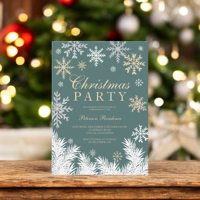 Snowflake Pine Elegant Corporate Christmas Party Invitation (Snowflake Pine Elegant Corporate Christmas Party Invitation)