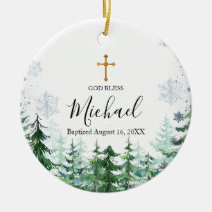 Snowflake Pine Tree Forest Baptism God Bless  Ceramic Tree Decoration