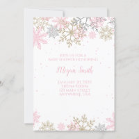 Snowflake Pink and Gold Glitter Winter Baby Shower