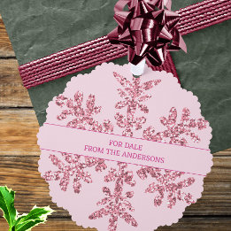 Snowflake Pink Glam Elegant Minimalist Gift Tag Tree Decoration Card